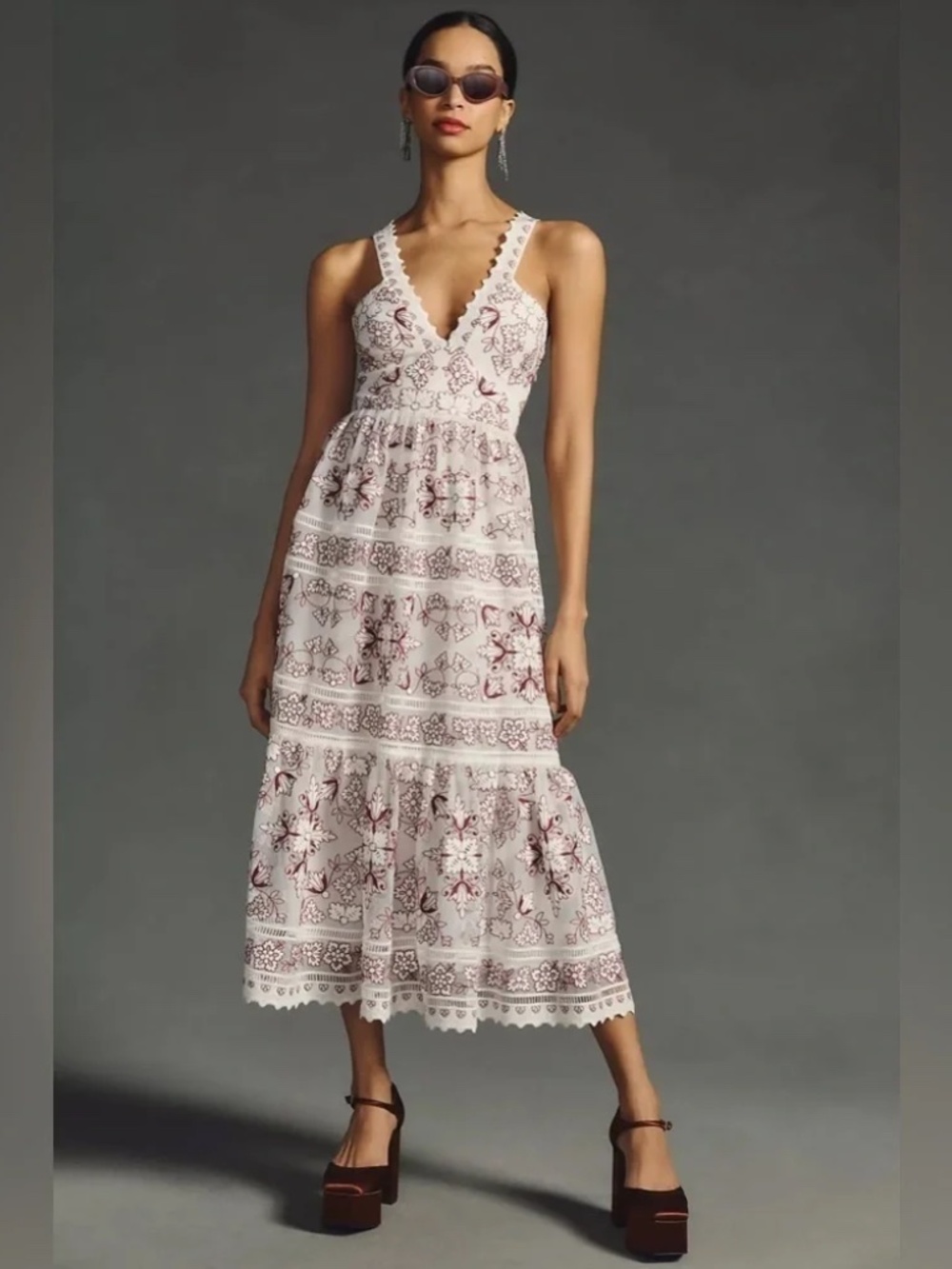 Anthropologie Floral Embroidered Midi Dress